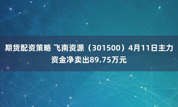 期货配资策略 飞南资源（301500）4月11日主力资金净卖出89.75万元